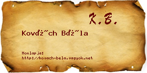 Kovách Béla névjegykártya